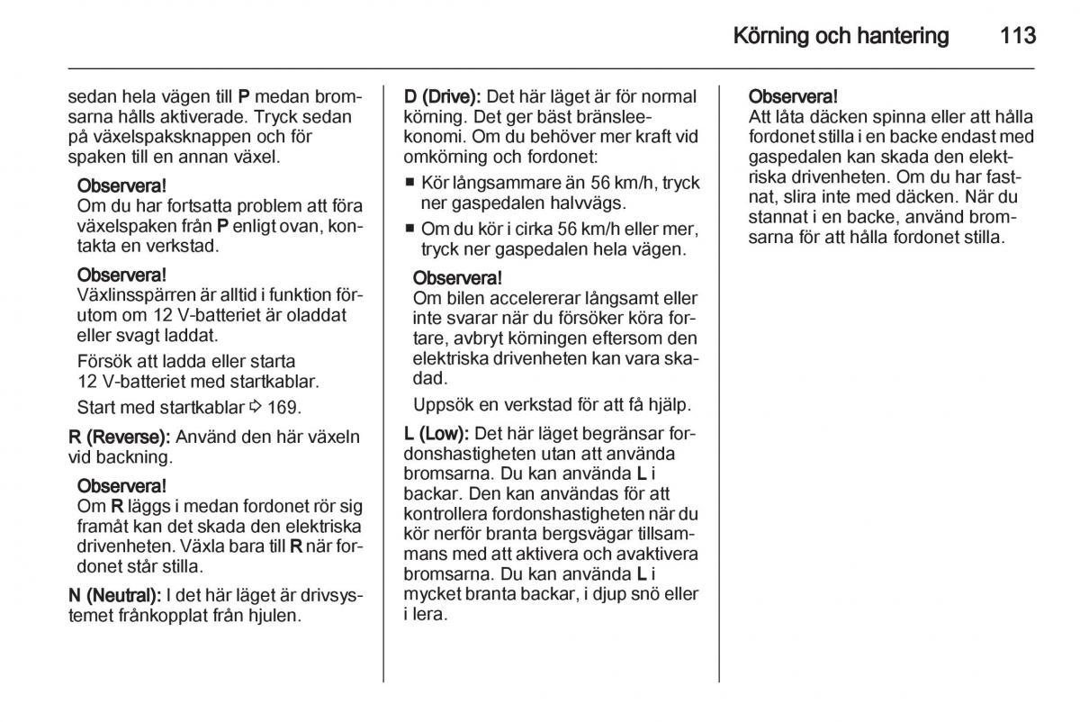 Opel Ampera instruktionsbok / page 115