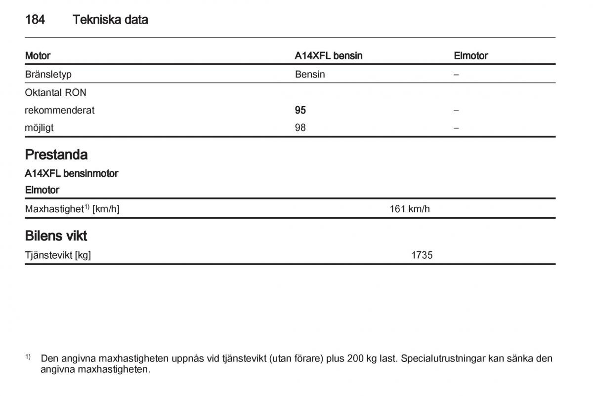 Opel Ampera instruktionsbok / page 186