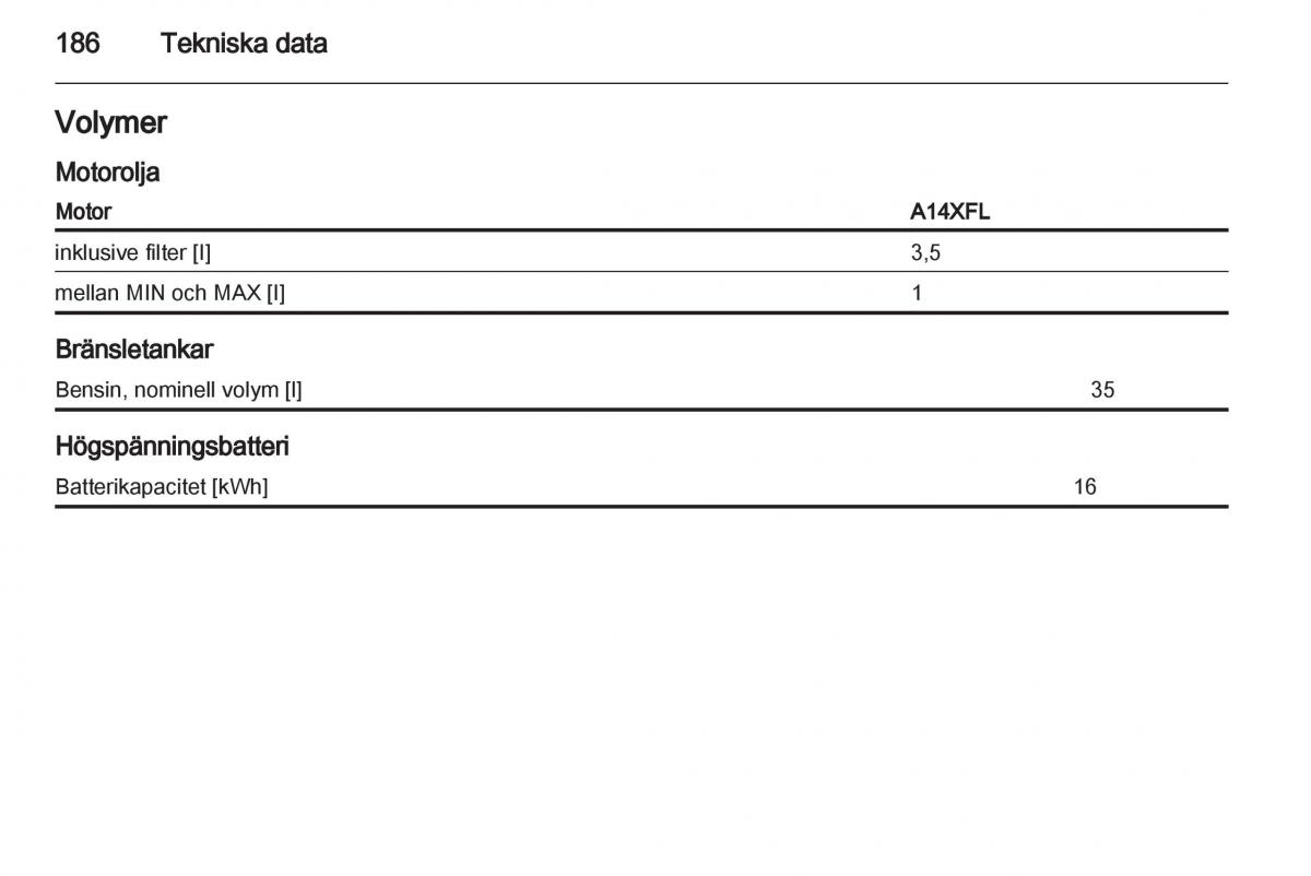 Opel Ampera instruktionsbok / page 188