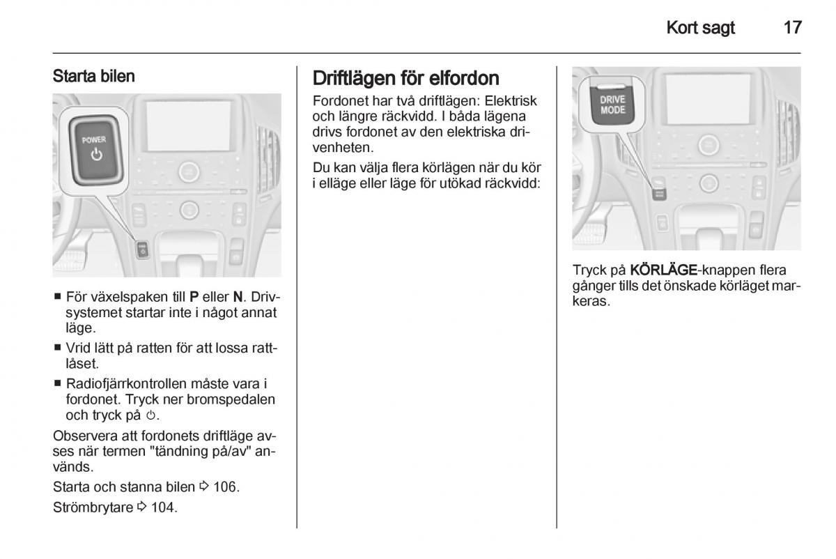 Opel Ampera instruktionsbok / page 19