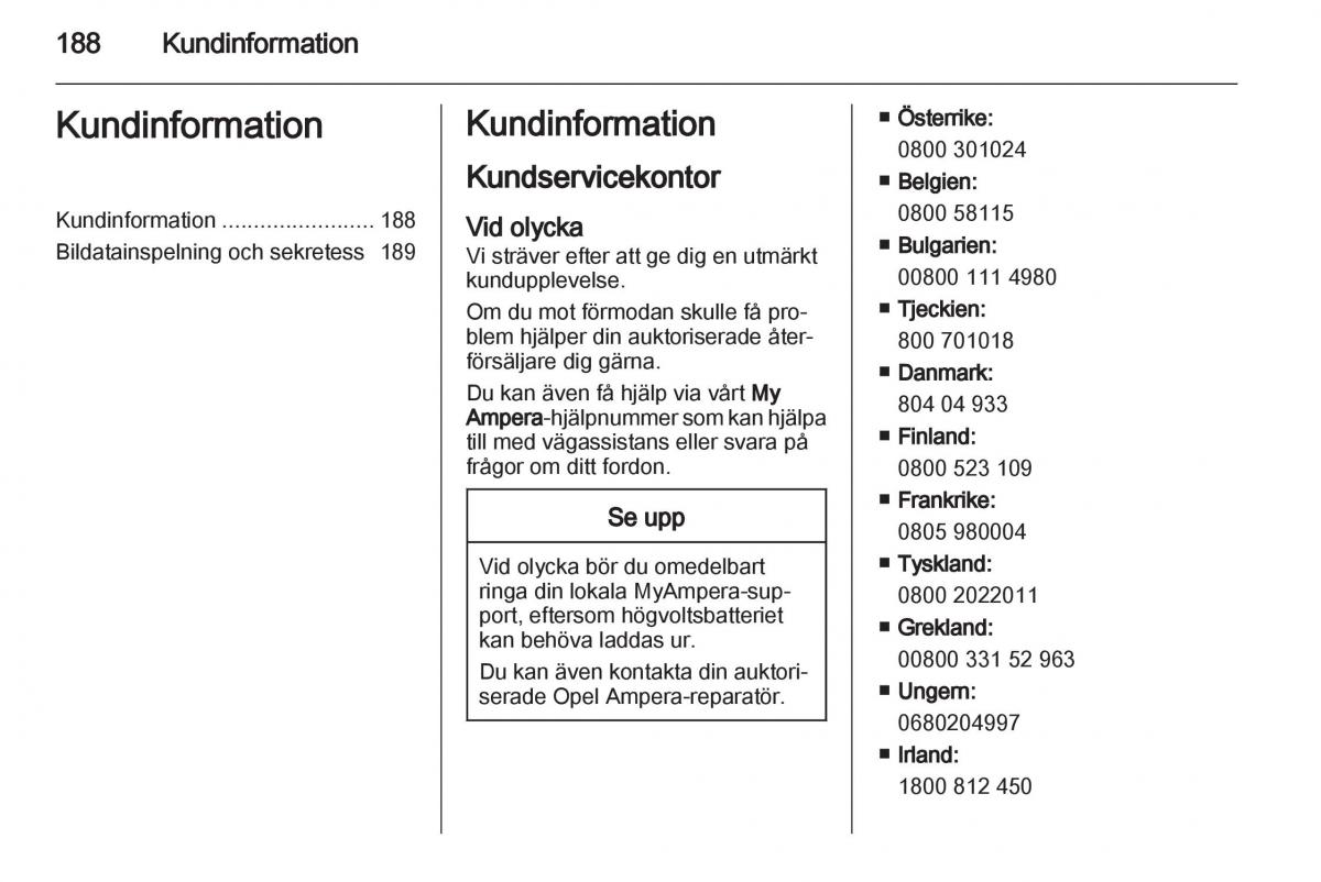 Opel Ampera instruktionsbok / page 190