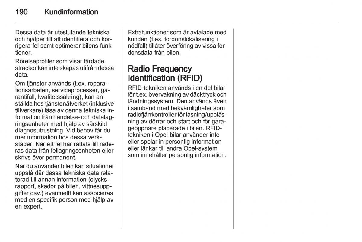 Opel Ampera instruktionsbok / page 192