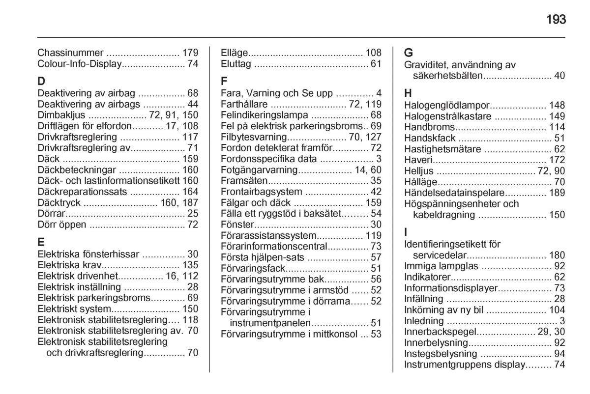 Opel Ampera instruktionsbok / page 195