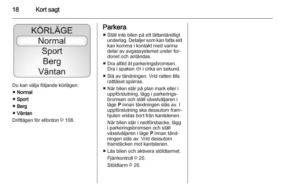 Opel Ampera instruktionsbok / page 20