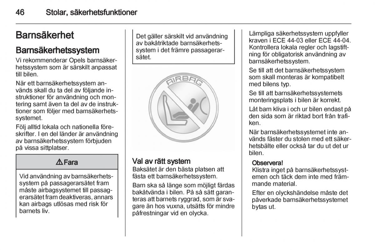 Opel Ampera instruktionsbok / page 48