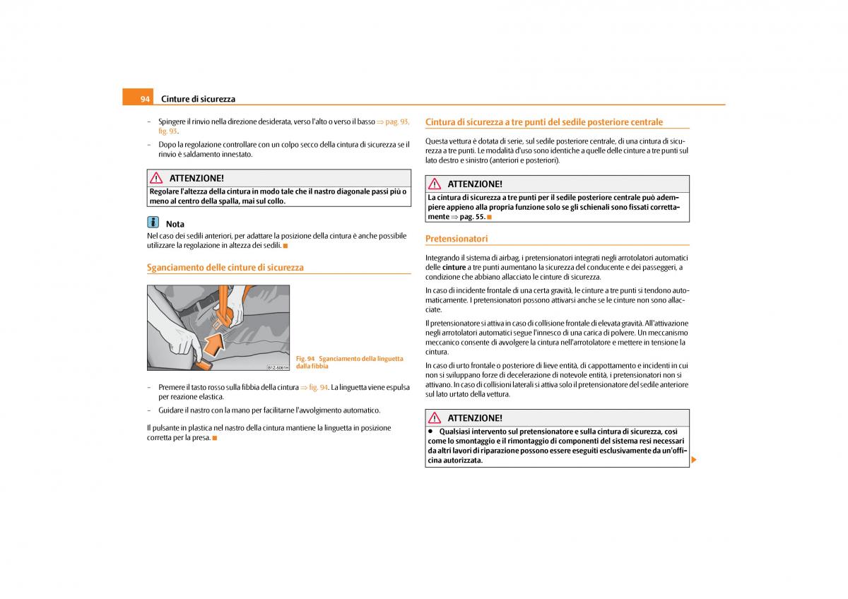 Skoda Octavia II 2 manuale del proprietario / page 95