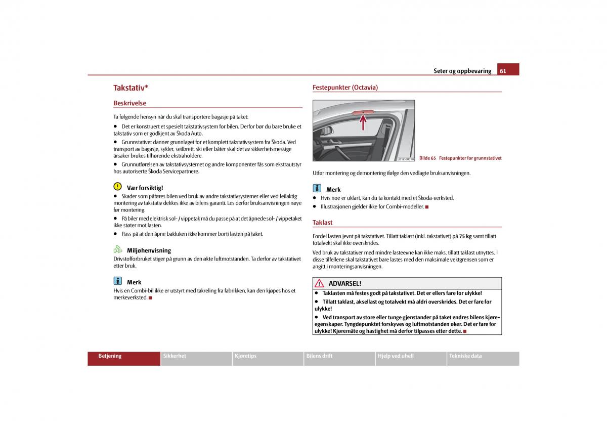 Skoda Octavia II 2 bruksanvisningen / page 62