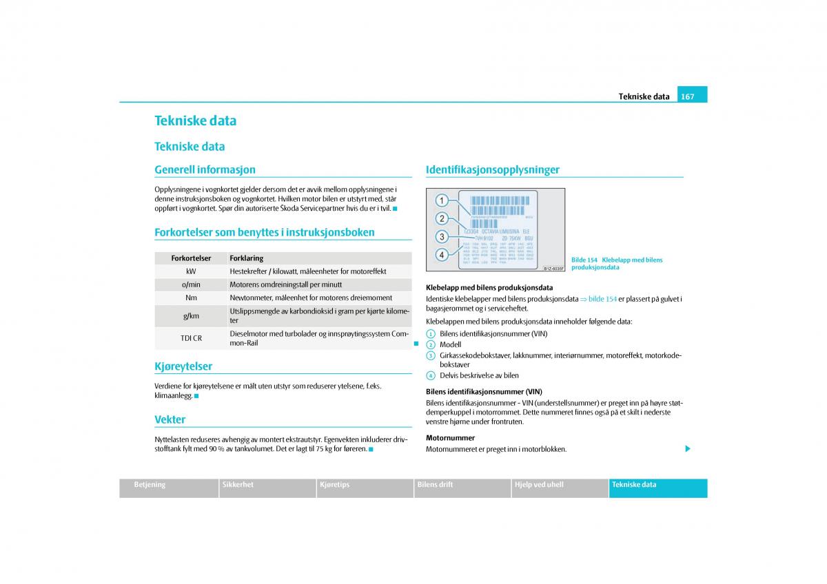 Skoda Octavia II 2 bruksanvisningen / page 168