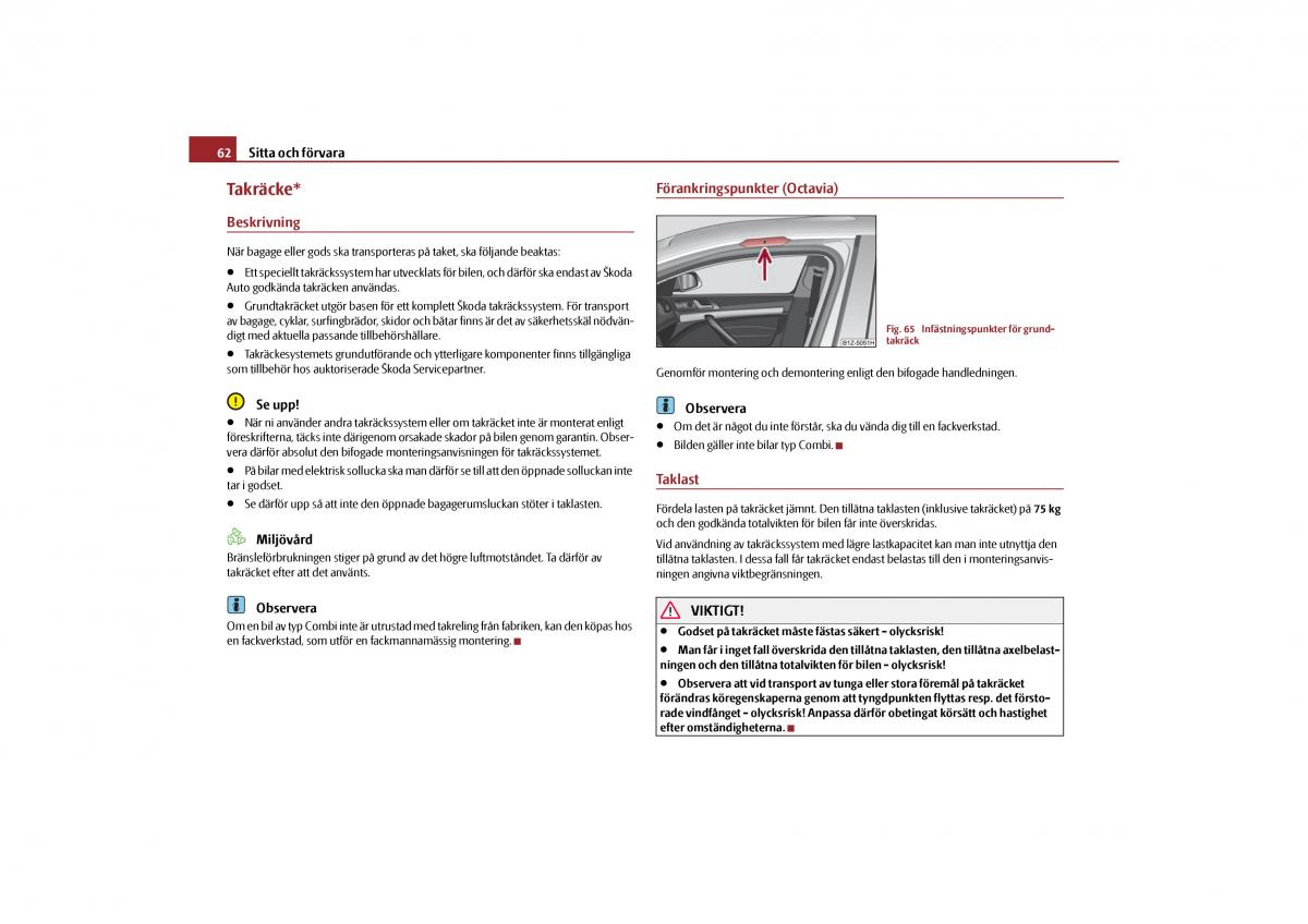 manual  Skoda Octavia II 2 instruktionsbok / page 63