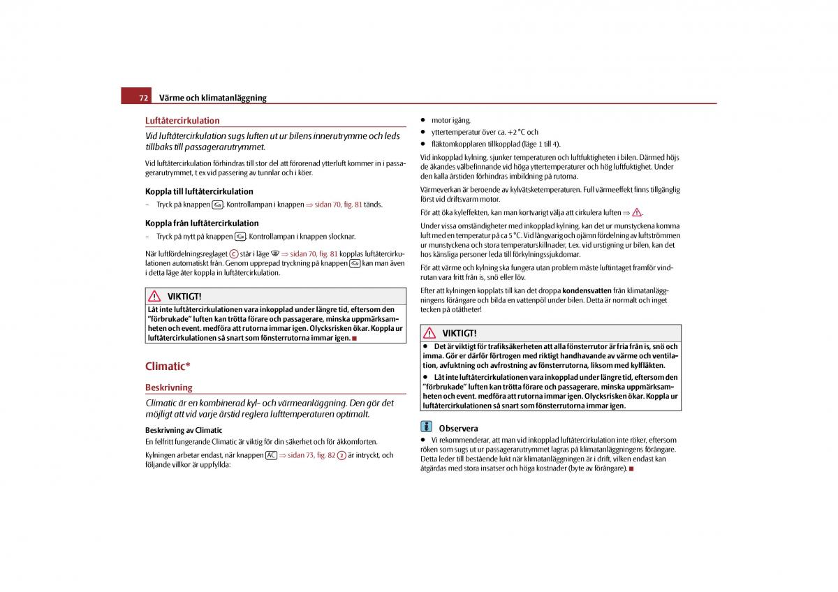 manual  Skoda Octavia II 2 instruktionsbok / page 73