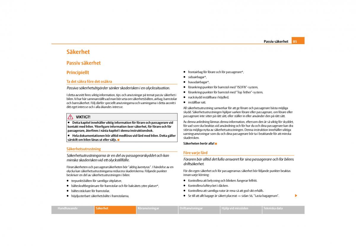 manual  Skoda Octavia II 2 instruktionsbok / page 86