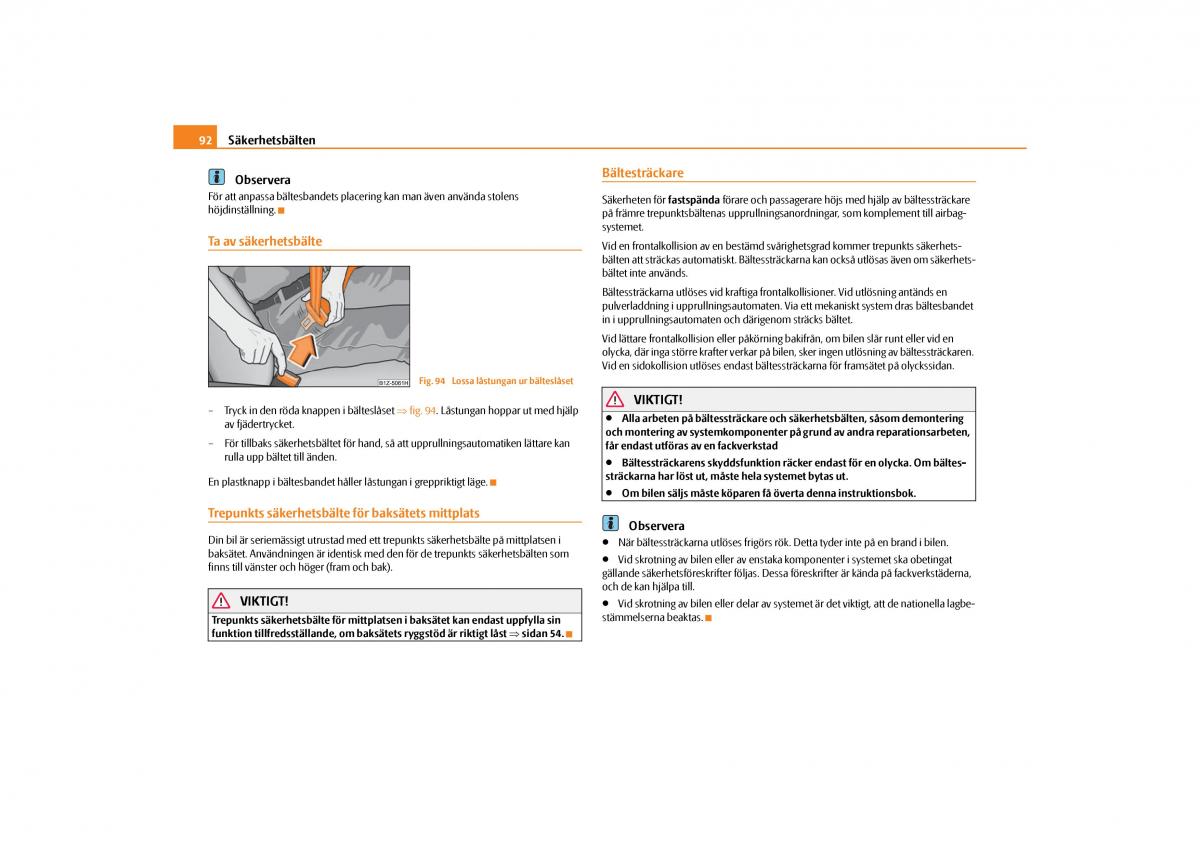 manual  Skoda Octavia II 2 instruktionsbok / page 93