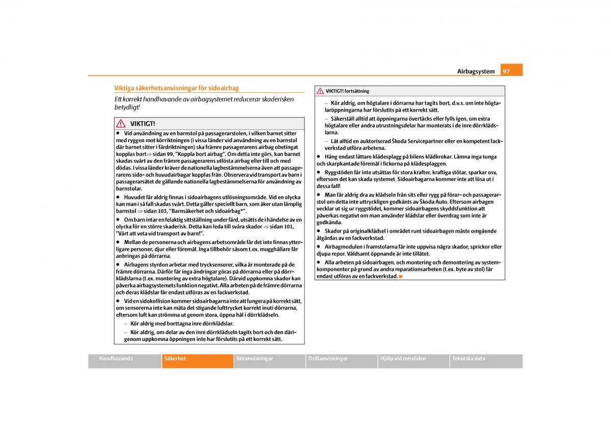 manual  Skoda Octavia II 2 instruktionsbok / page 98
