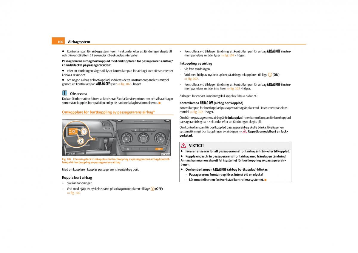 manual  Skoda Octavia II 2 instruktionsbok / page 101