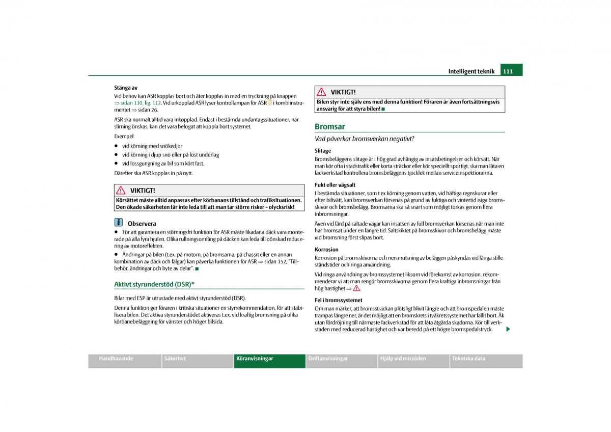 manual  Skoda Octavia II 2 instruktionsbok / page 112