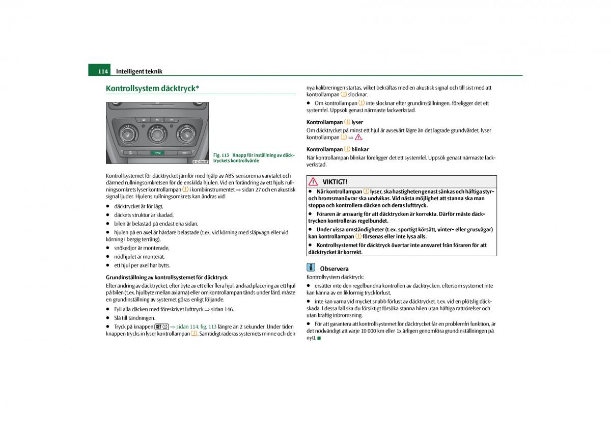 manual  Skoda Octavia II 2 instruktionsbok / page 115