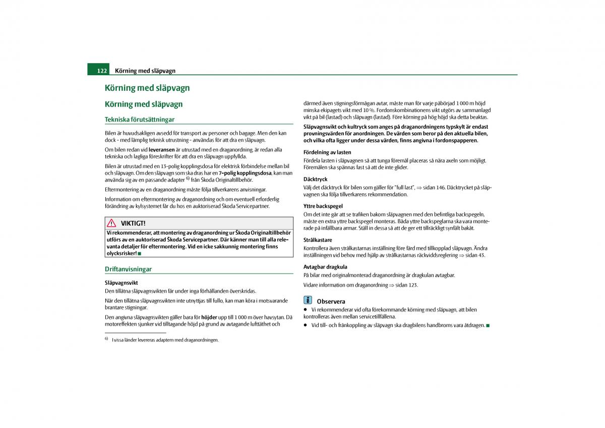 manual  Skoda Octavia II 2 instruktionsbok / page 123