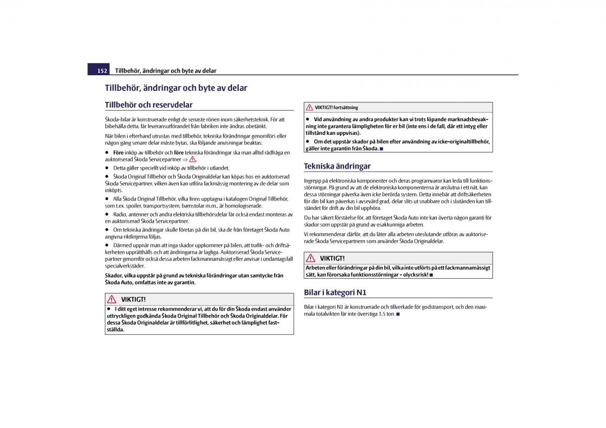 manual  Skoda Octavia II 2 instruktionsbok / page 153