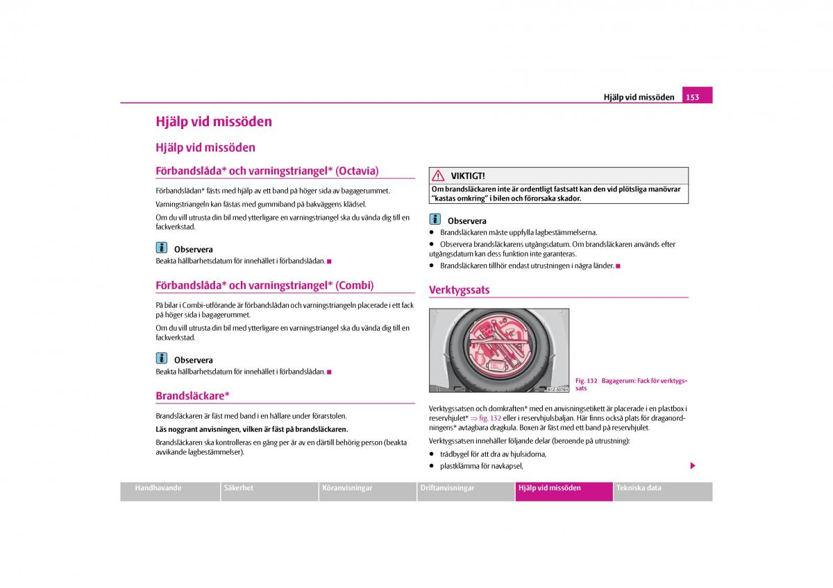 manual  Skoda Octavia II 2 instruktionsbok / page 154