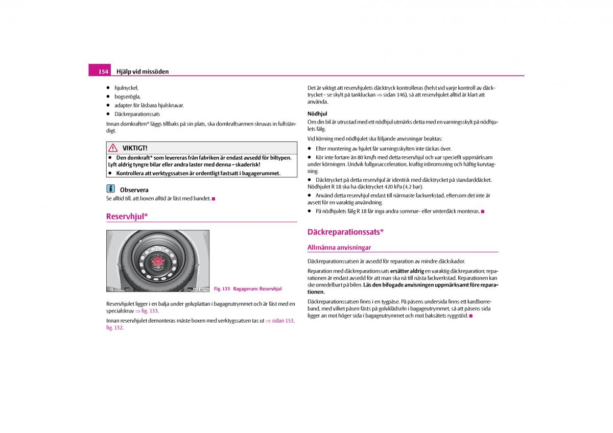 manual  Skoda Octavia II 2 instruktionsbok / page 155