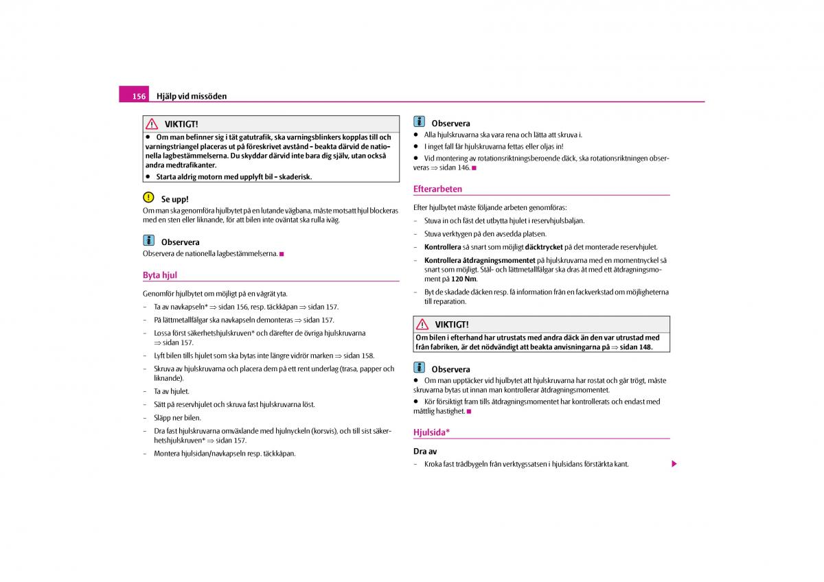 manual  Skoda Octavia II 2 instruktionsbok / page 157