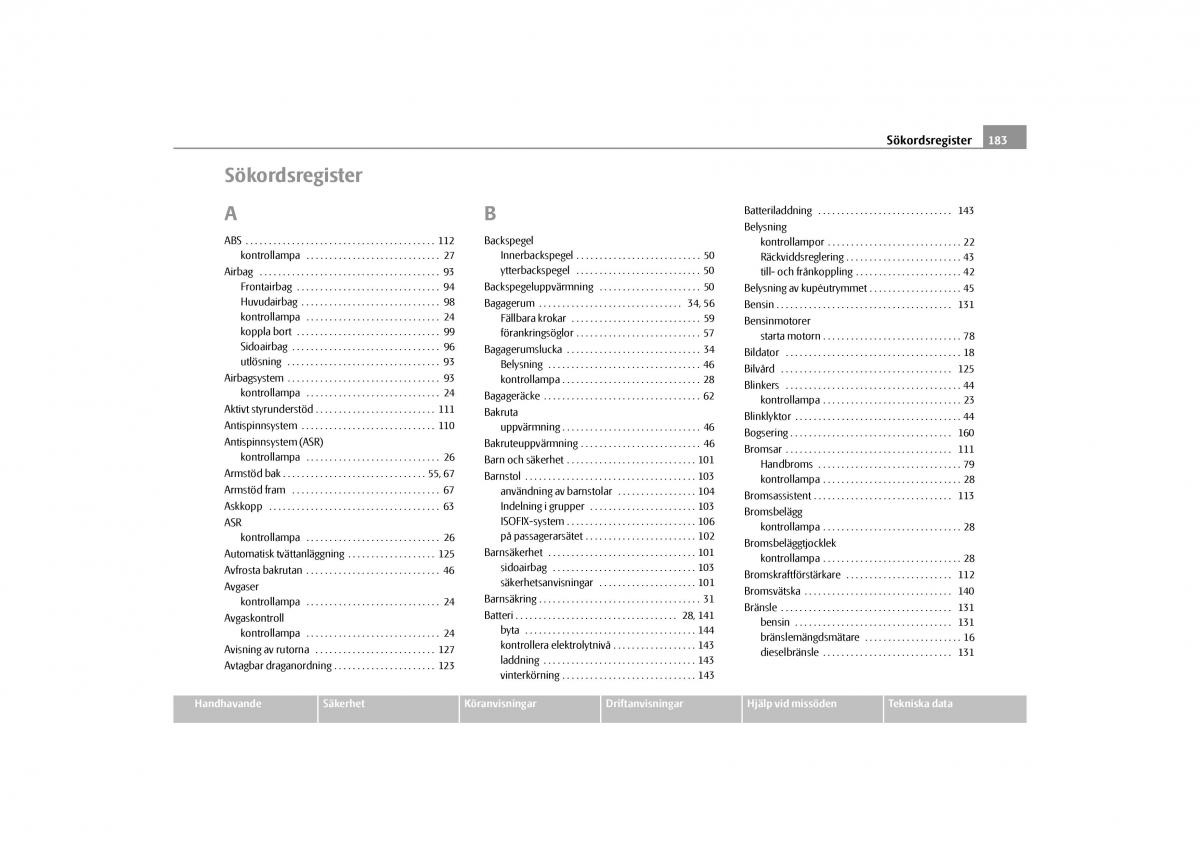 manual  Skoda Octavia II 2 instruktionsbok / page 184