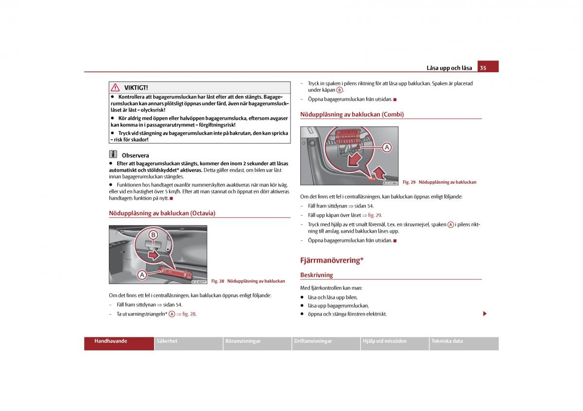 manual  Skoda Octavia II 2 instruktionsbok / page 36