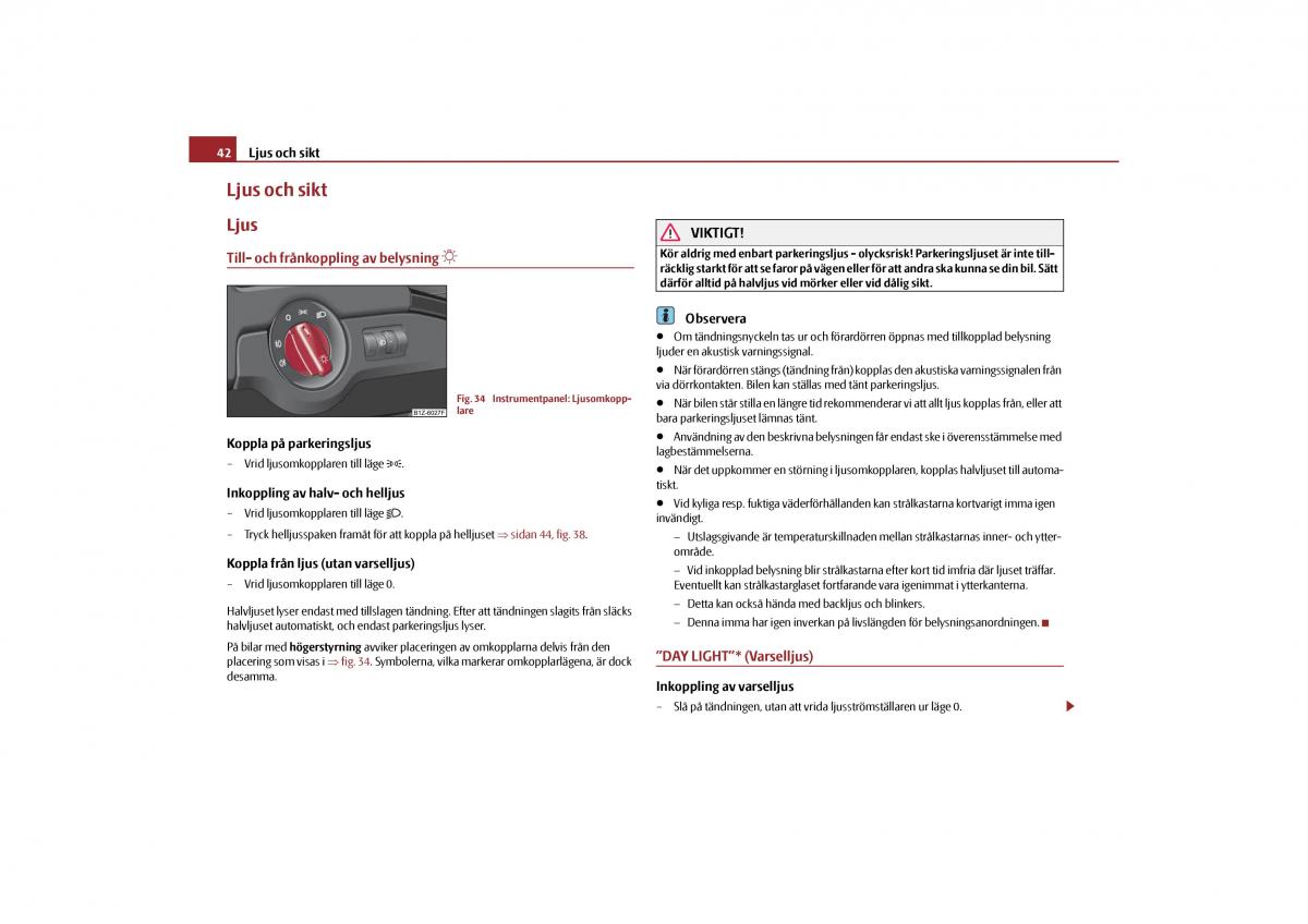 manual  Skoda Octavia II 2 instruktionsbok / page 43