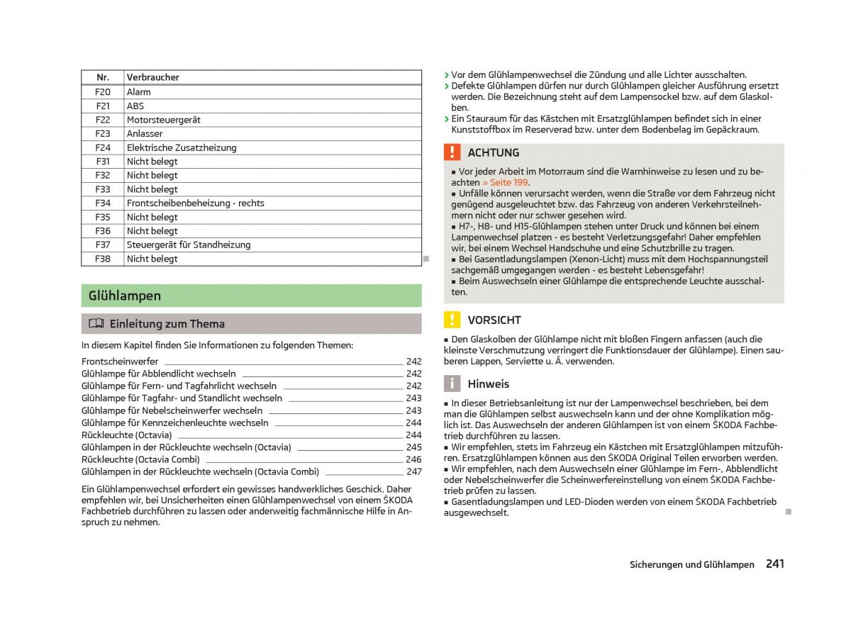 Skoda Octavia III 3 Handbuch / page 243