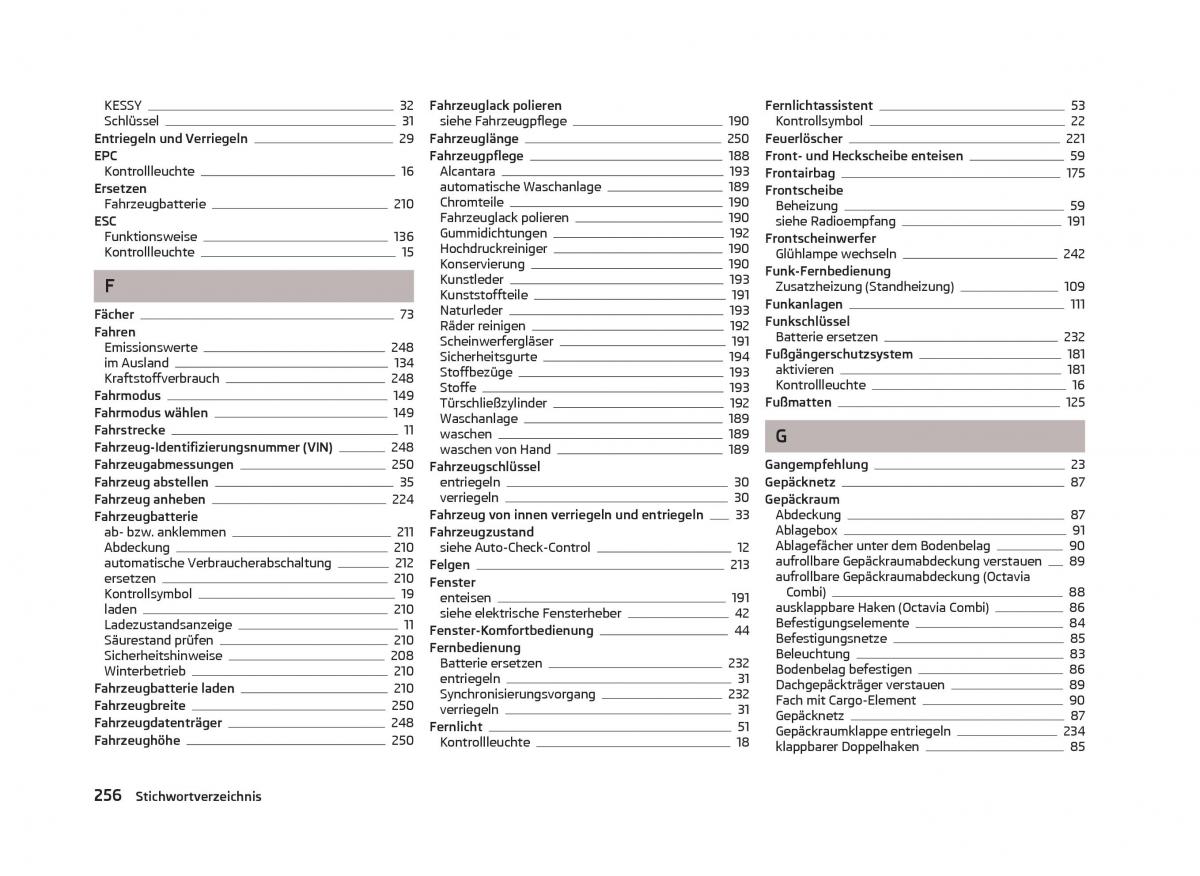 Skoda Octavia III 3 Handbuch / page 258