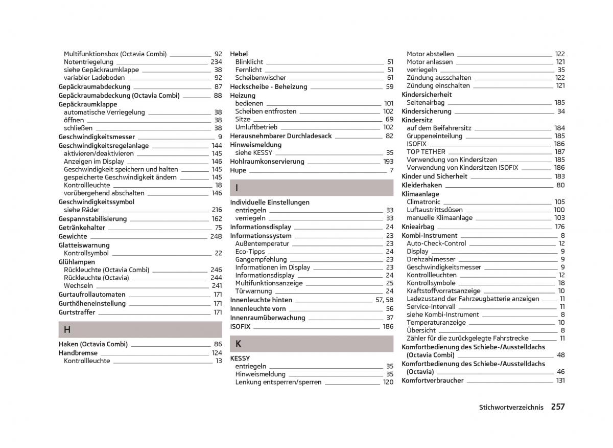 Skoda Octavia III 3 Handbuch / page 259