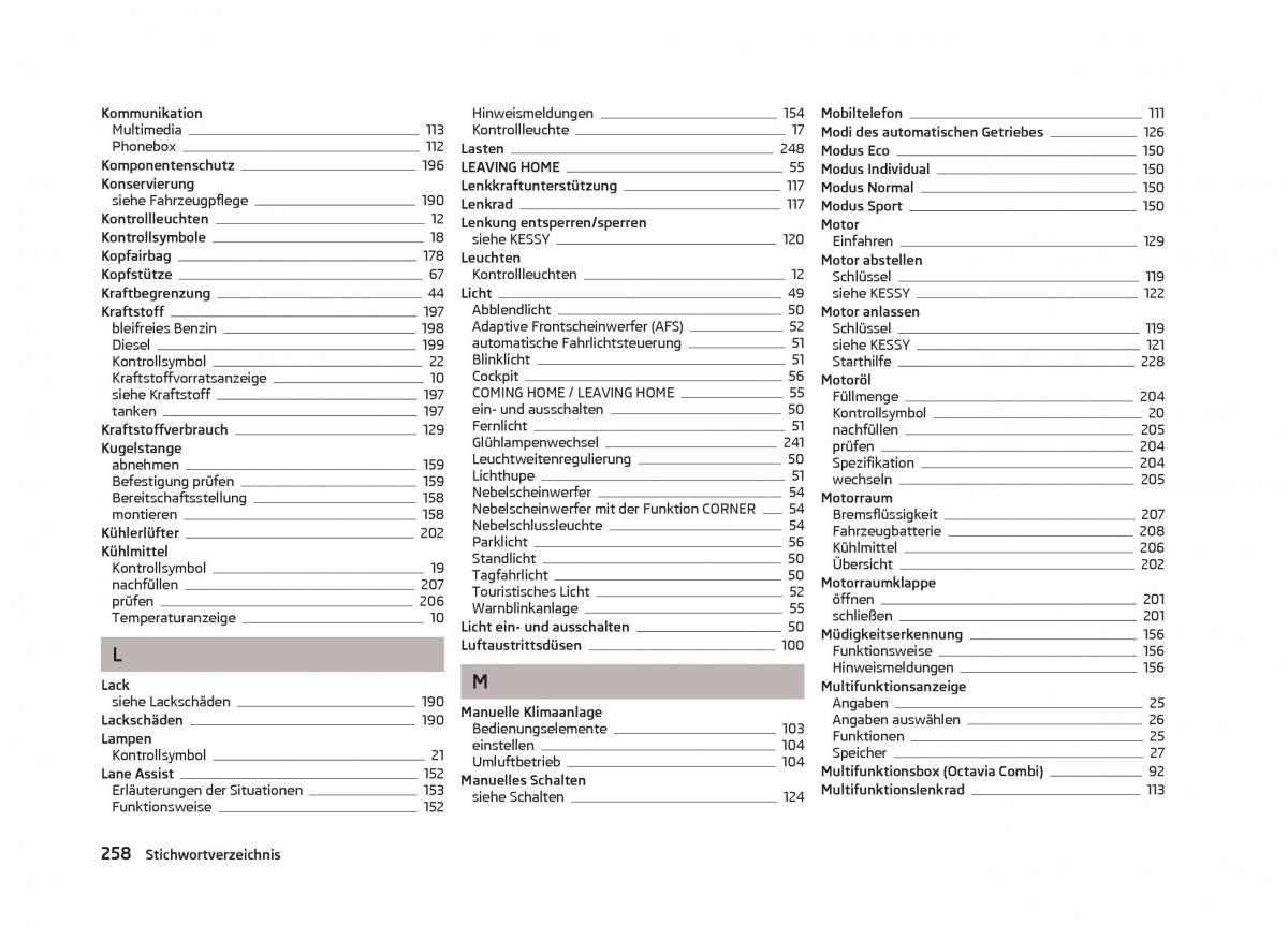 Skoda Octavia III 3 Handbuch / page 260