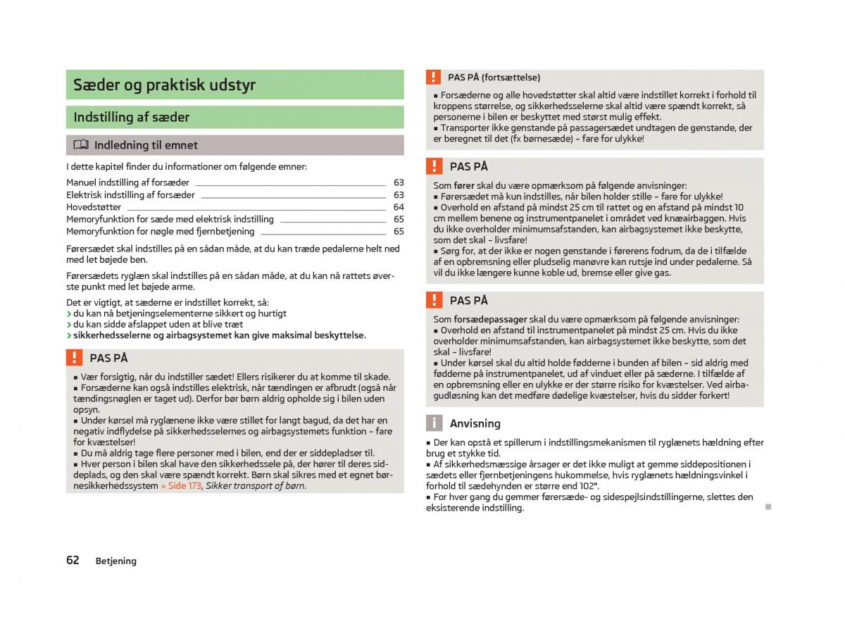 Skoda Octavia III 3 Bilens instruktionsbog / page 64