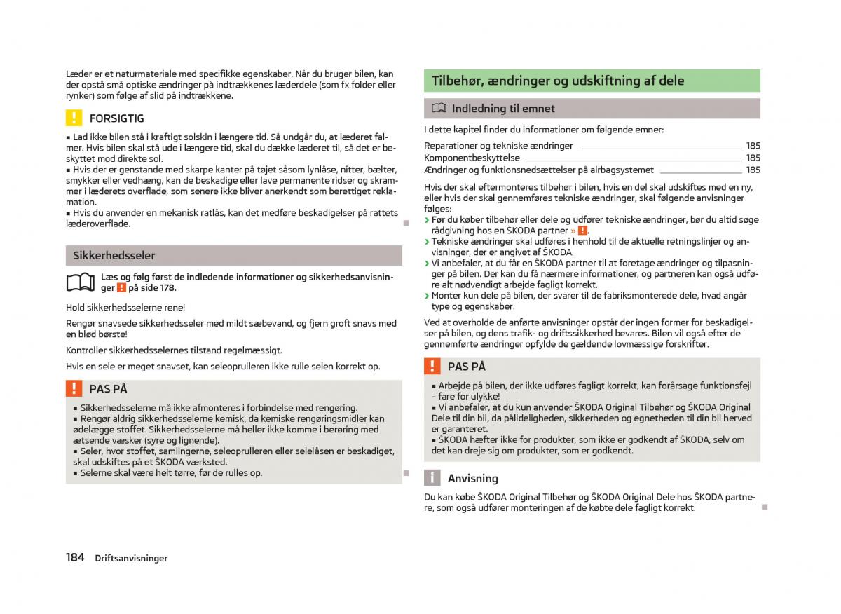 Skoda Octavia III 3 Bilens instruktionsbog / page 186