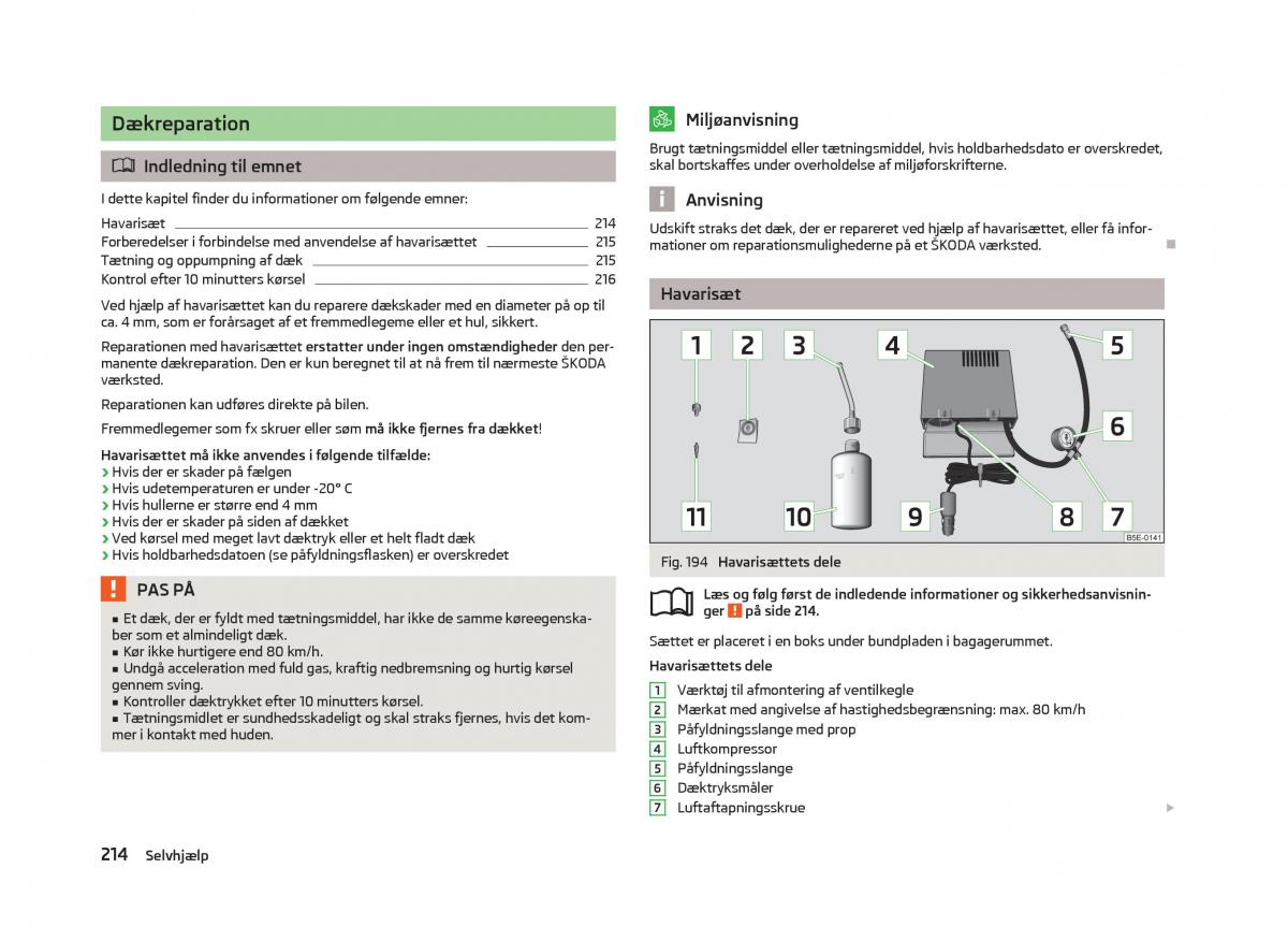 Skoda Octavia III 3 Bilens instruktionsbog / page 216