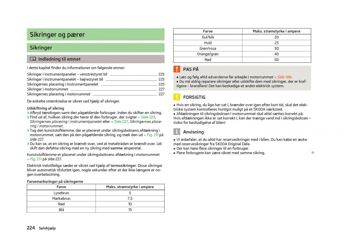 Skoda Octavia III 3 Bilens instruktionsbog / page 226