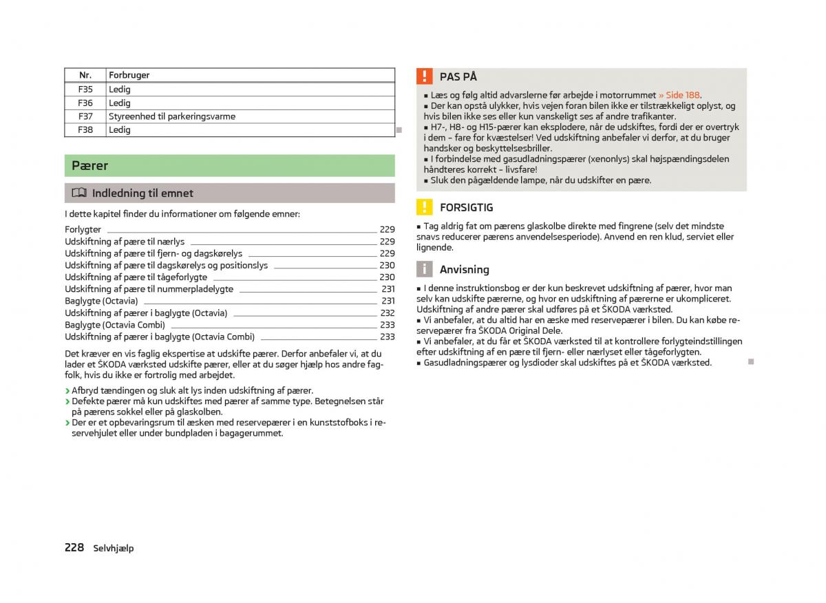 Skoda Octavia III 3 Bilens instruktionsbog / page 230