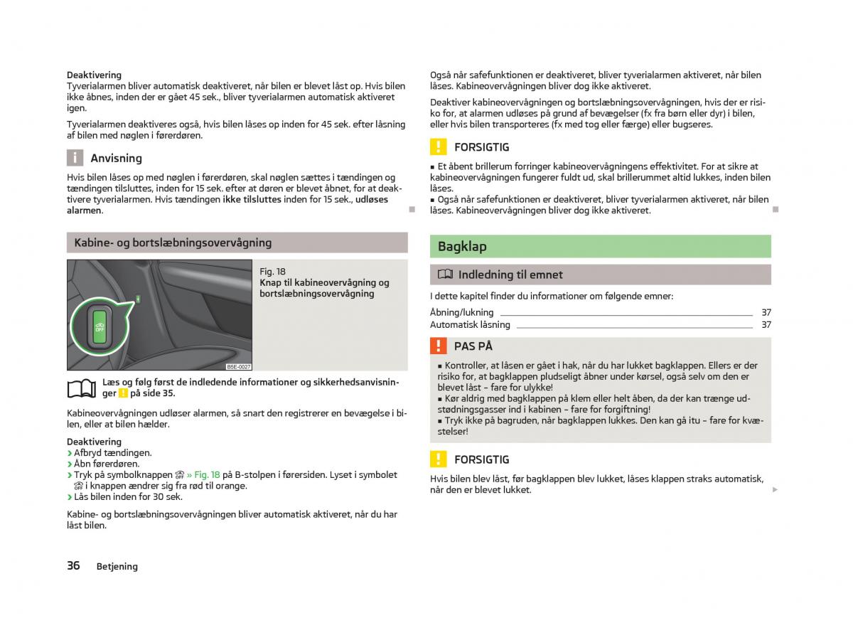 Skoda Octavia III 3 Bilens instruktionsbog / page 38