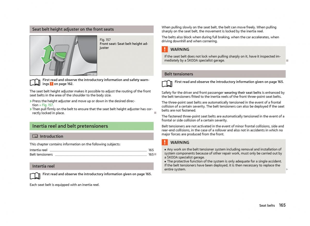 Skoda Octavia III 3 owners manual / page 167