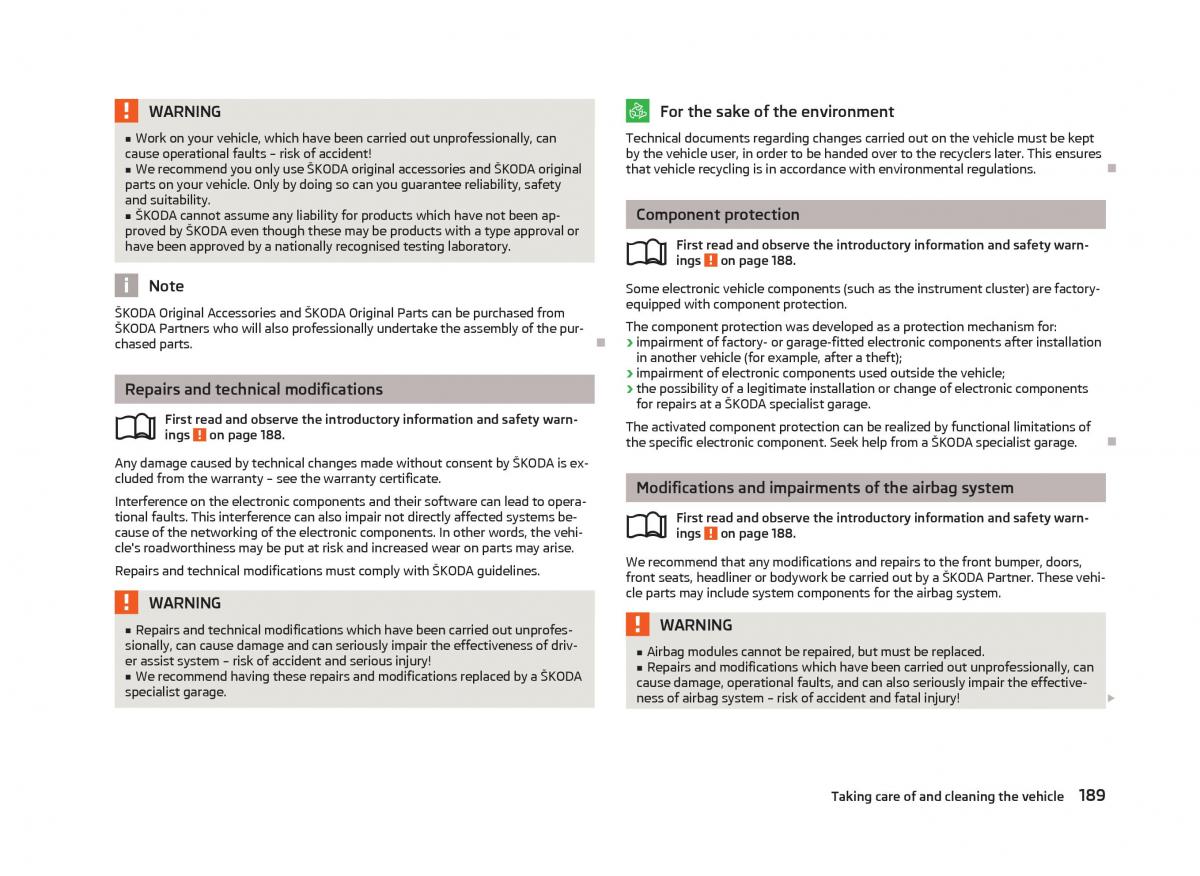 Skoda Octavia III 3 owners manual / page 191