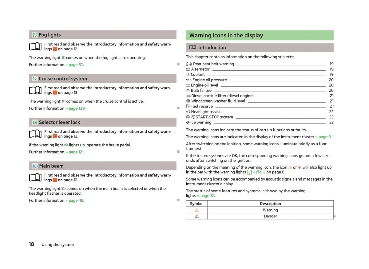 Skoda Octavia III 3 owners manual / page 20