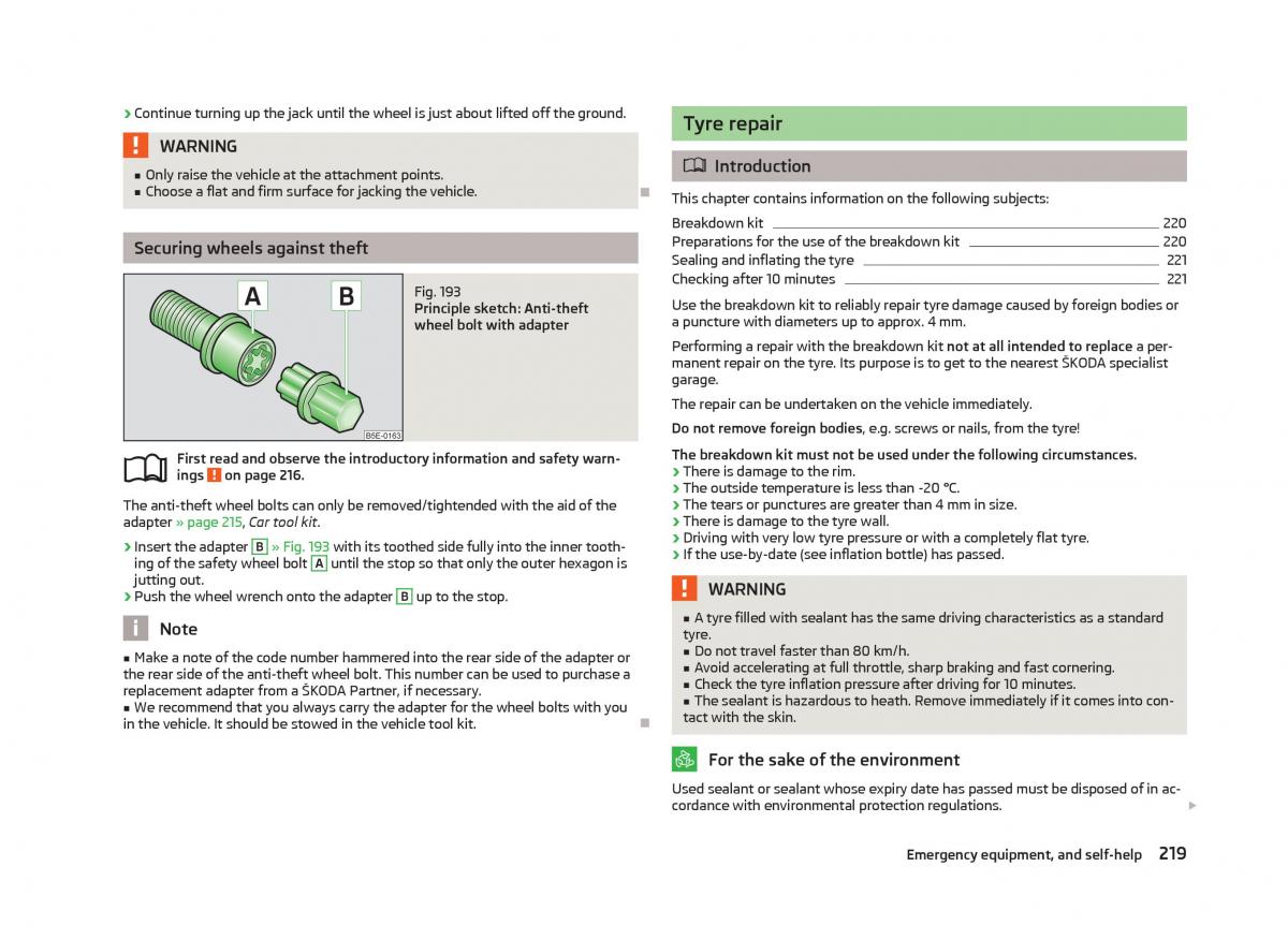 Skoda Octavia III 3 owners manual / page 221