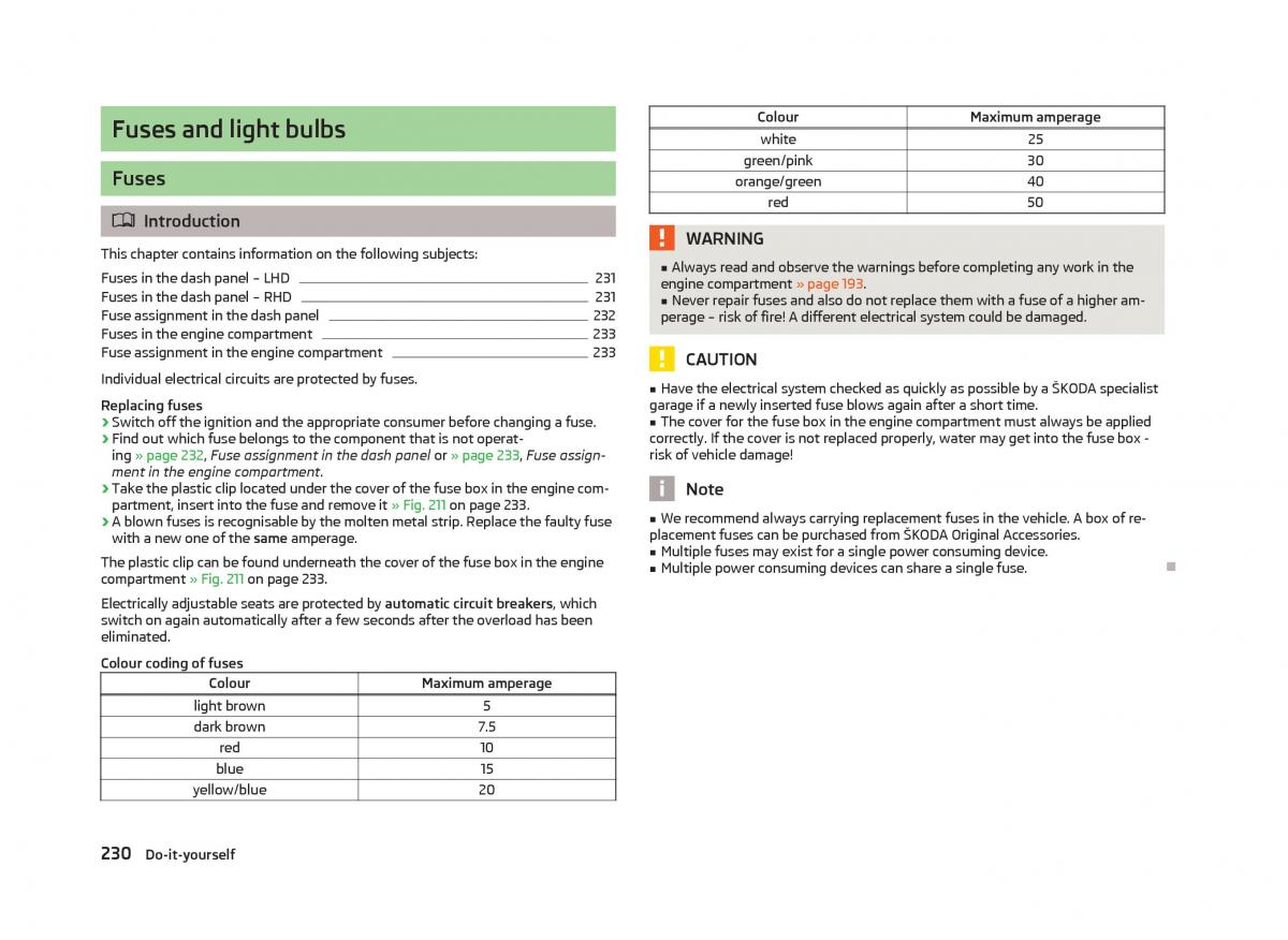 Skoda Octavia III 3 owners manual / page 232