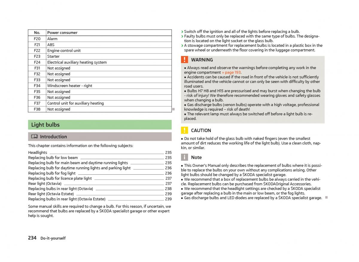 Skoda Octavia III 3 owners manual / page 236