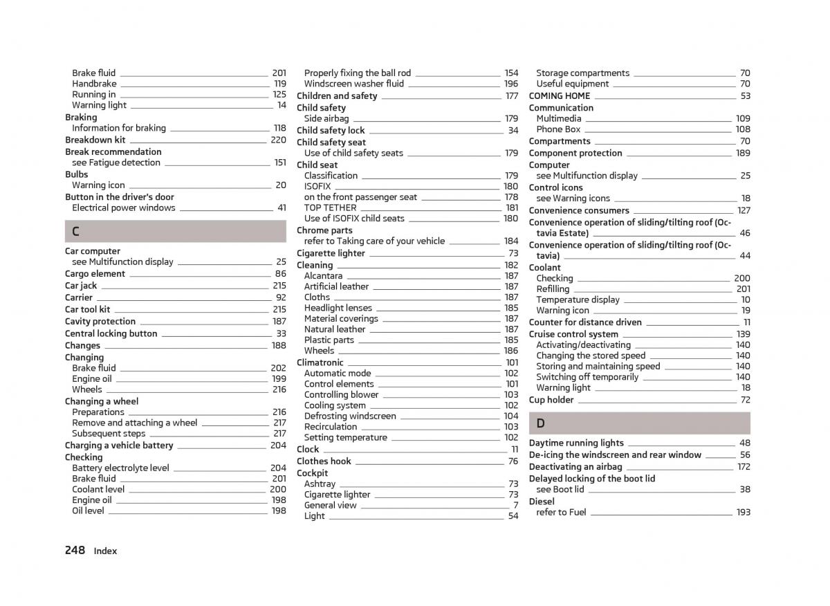 Skoda Octavia III 3 owners manual / page 250