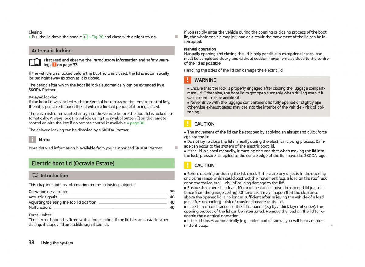 Skoda Octavia III 3 owners manual / page 40