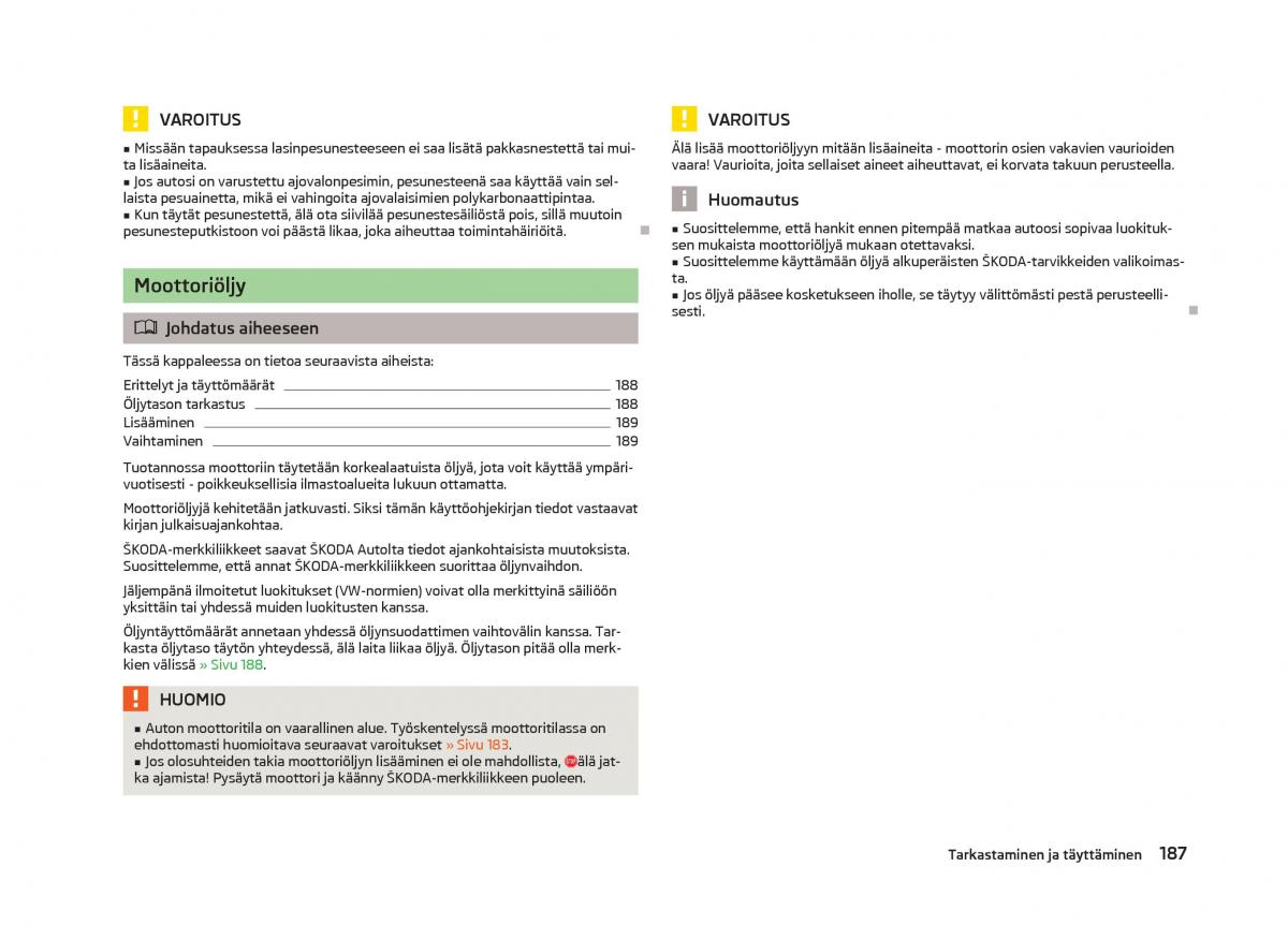 Skoda Octavia III 3 omistajan kasikirja / page 189