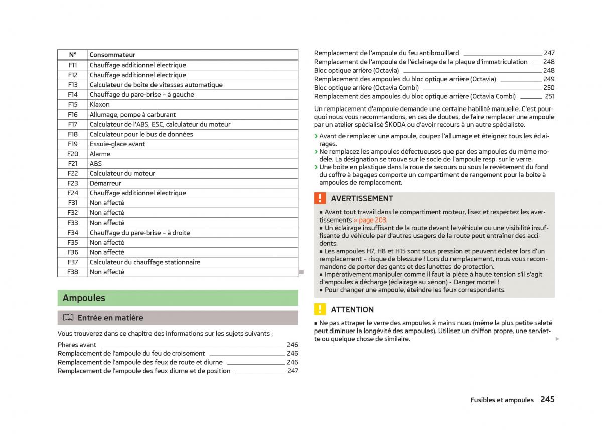 Skoda Octavia III 3 manuel du proprietaire / page 247