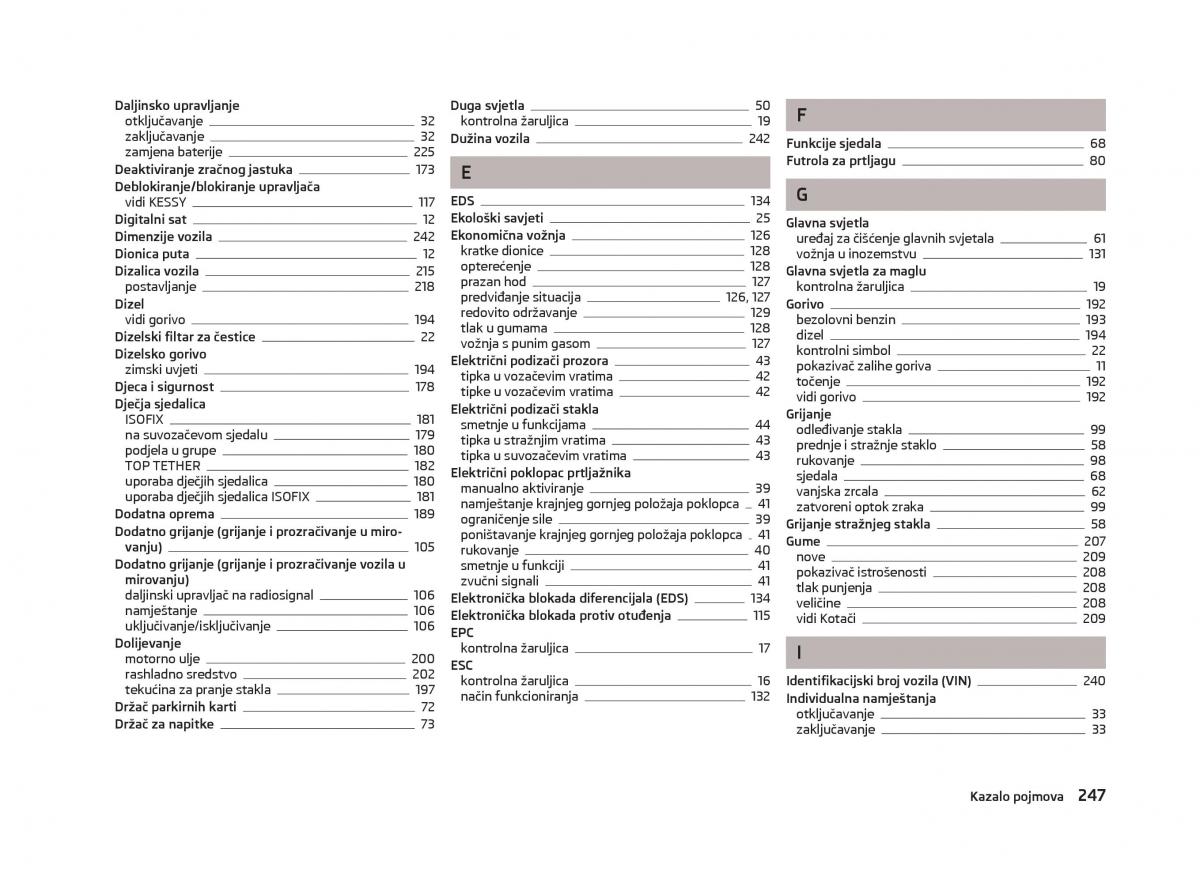 Skoda Octavia III 3 vlasnicko uputstvo / page 249