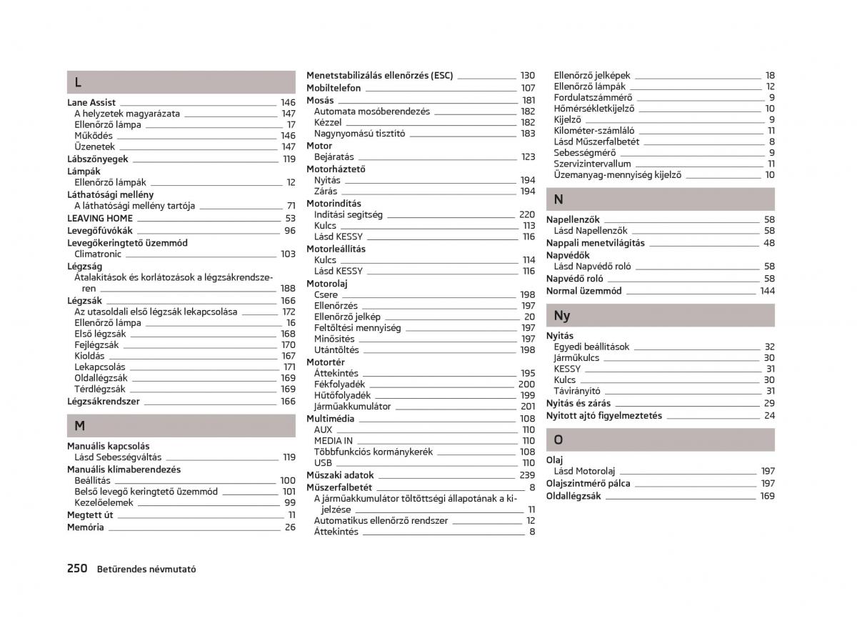 Skoda Octavia III 3 Kezelesi utmutato / page 252